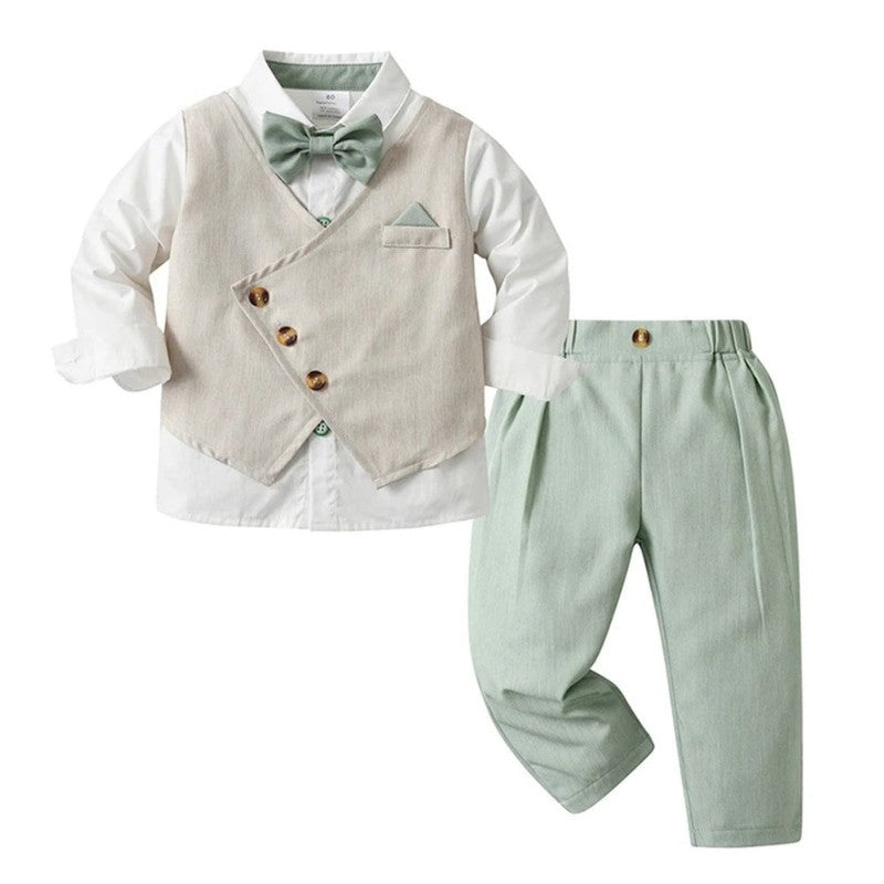 Men's Formal Suit Set - 3 Piece with Waistcoat and Bow Tie
