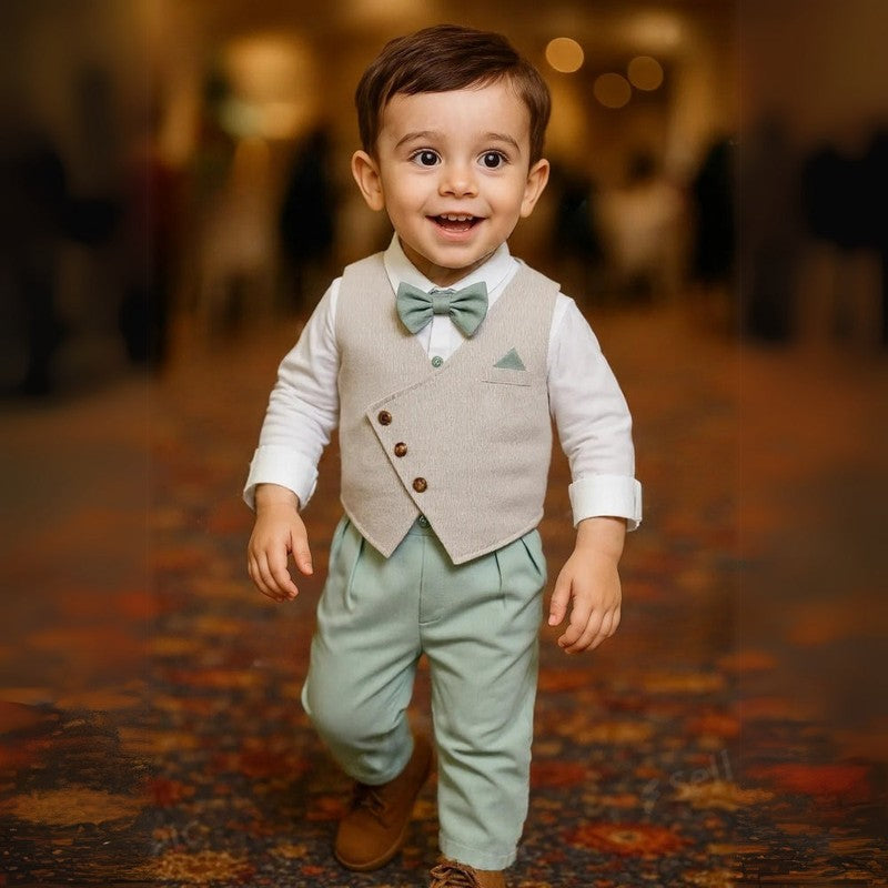Men's Formal Suit Set - 3 Piece with Waistcoat and Bow Tie