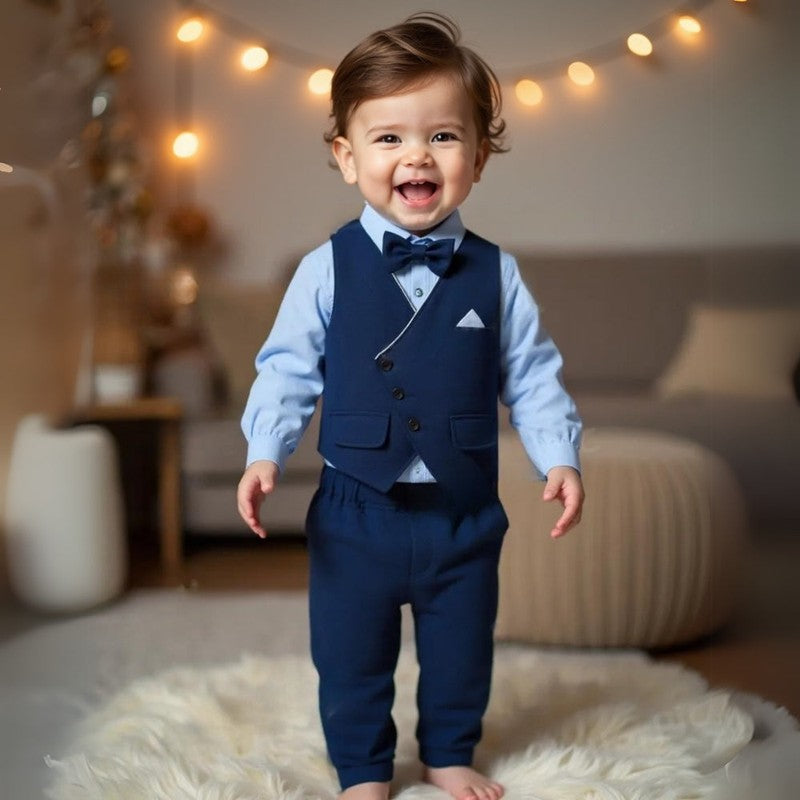 Men's Formal Suit Set - 3 Piece with Waistcoat and Bow Tie