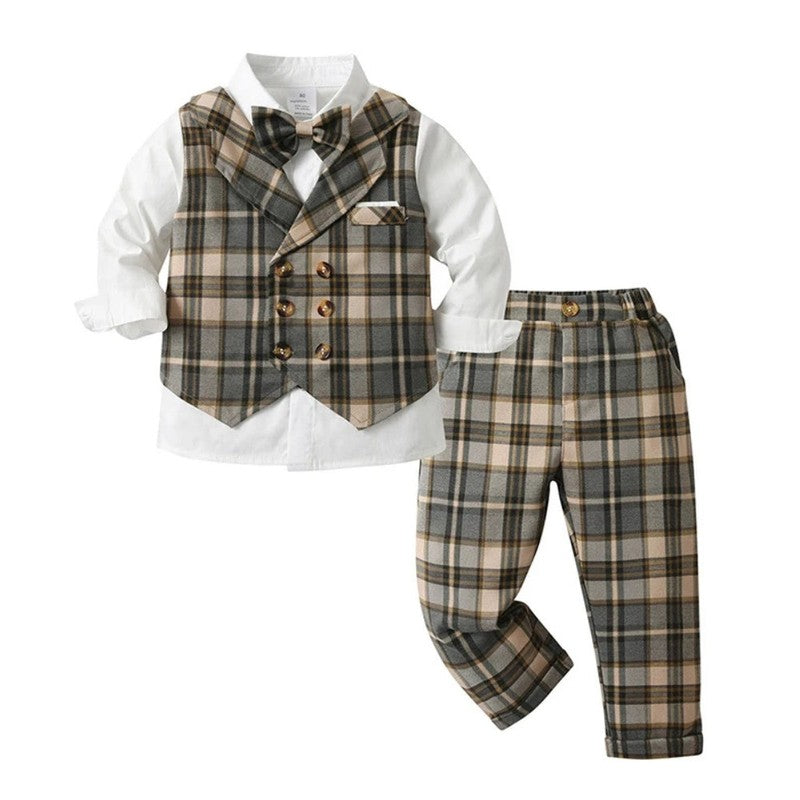 Men's Formal Suit Set - 3 Piece with Waistcoat and Bow Tie