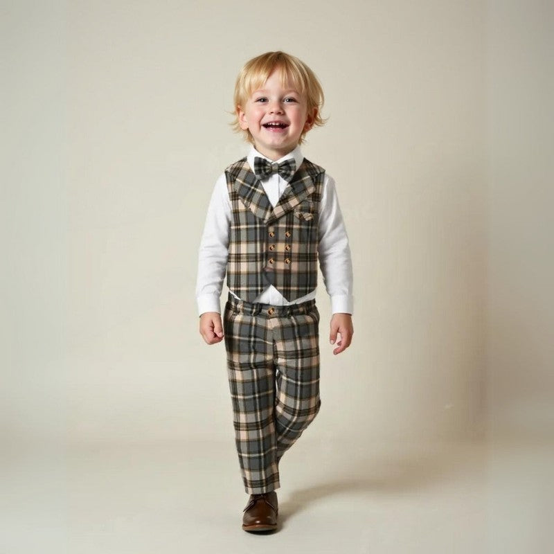 Men's Formal Suit Set - 3 Piece with Waistcoat and Bow Tie
