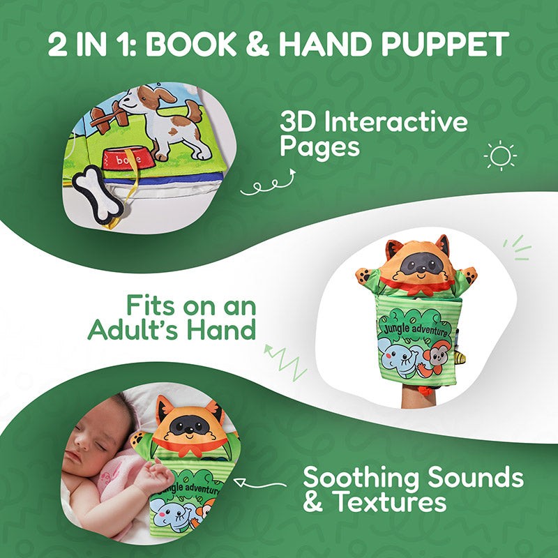 Montessori Baby Cloth Book with Hand Puppet - Interactive Animal Theme