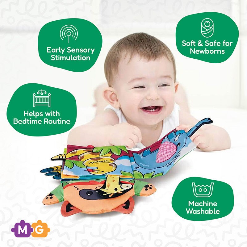 Montessori Baby Cloth Book with Hand Puppet - Interactive Animal Theme