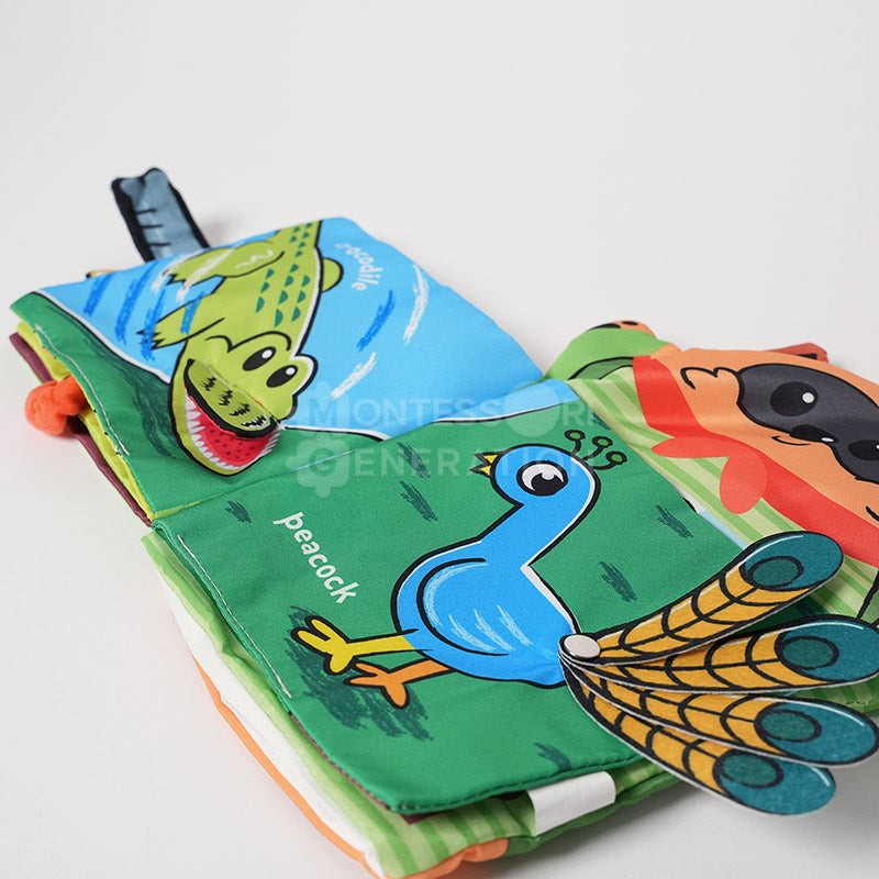 Montessori Baby Cloth Book with Hand Puppet - Interactive Animal Theme