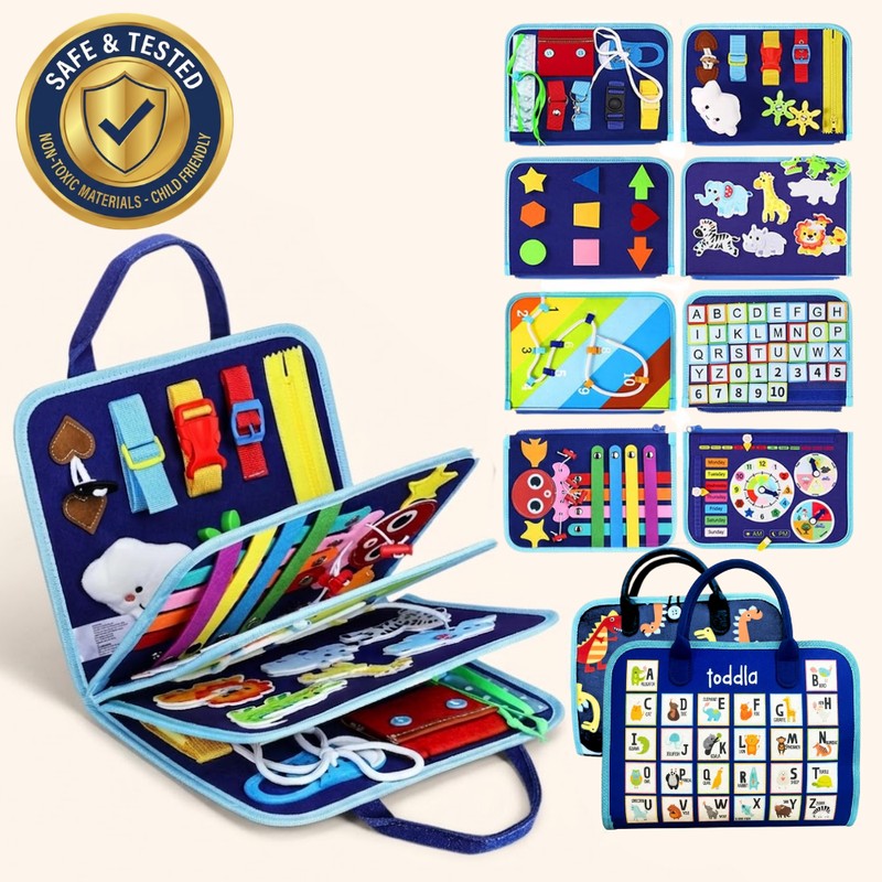 Montessori Busy Board - Foldable with Multiple Activity Panels