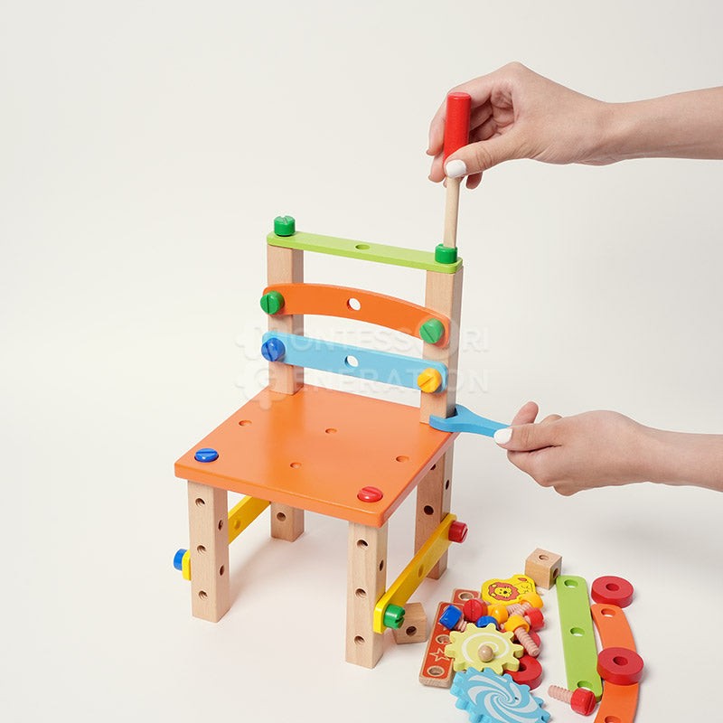 Montessori DIY Wooden Toy Set - Buildable Chair with Toy Tools