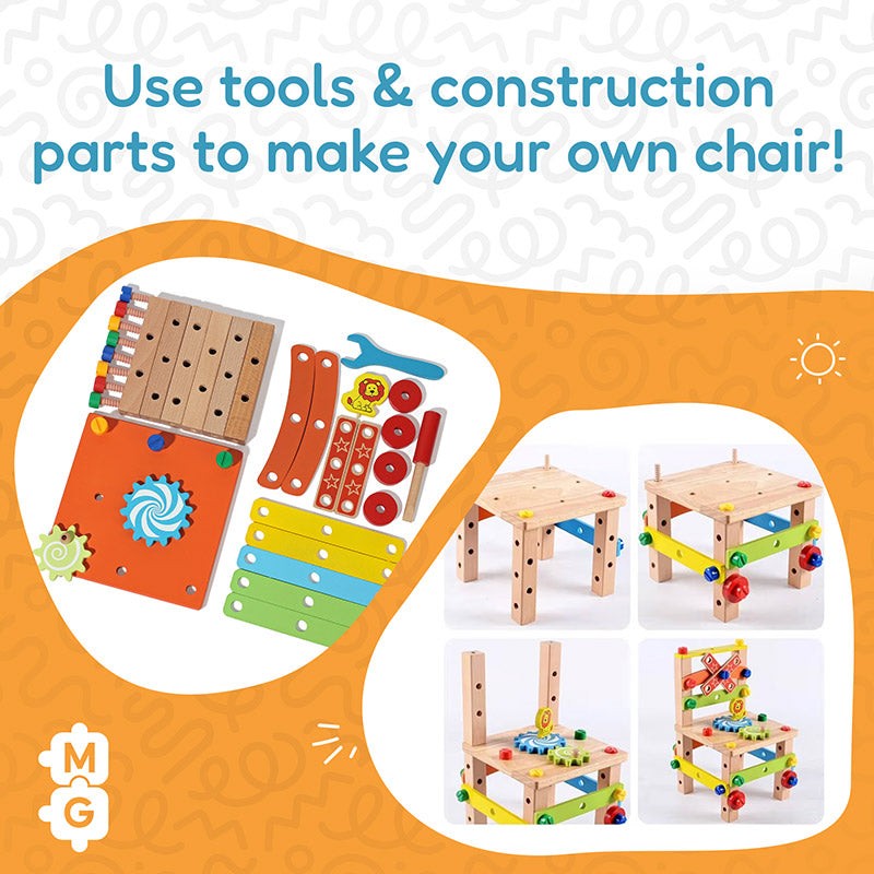 Montessori DIY Wooden Toy Set - Buildable Chair with Toy Tools
