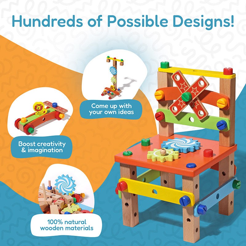 Montessori DIY Wooden Toy Set - Buildable Chair with Toy Tools