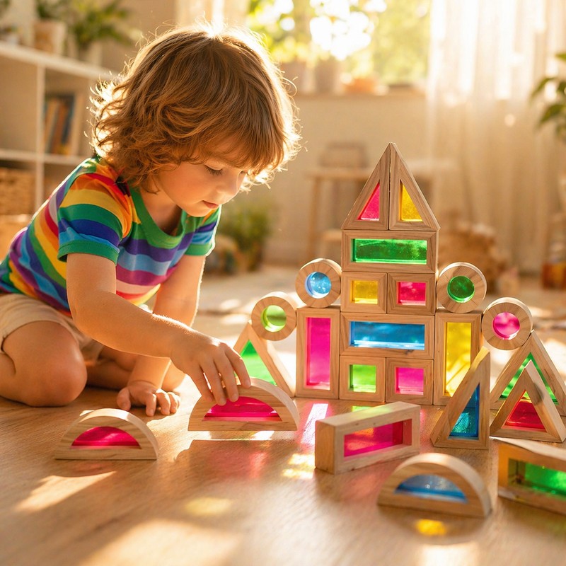 Montessori Educational Light Building Blocks - Transparent Coloured Panels