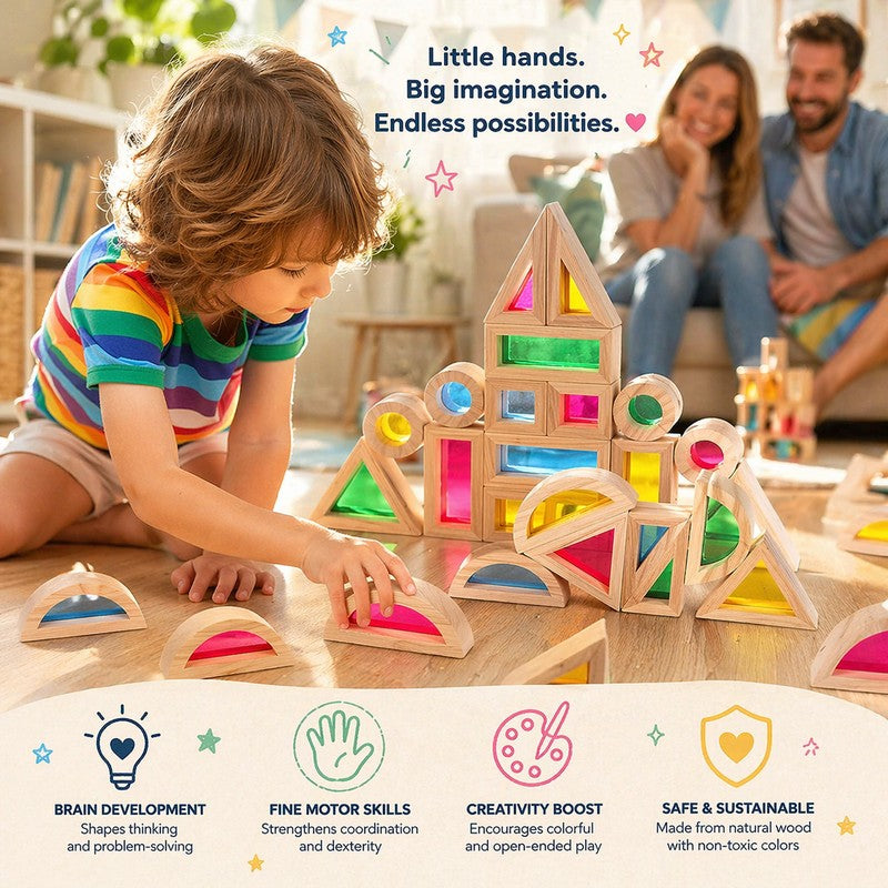 Montessori Educational Light Building Blocks - Transparent Coloured Panels