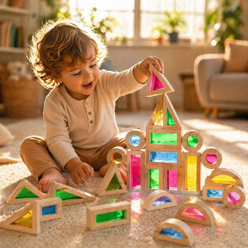 Montessori Educational Light Building Blocks - Transparent Coloured Panels