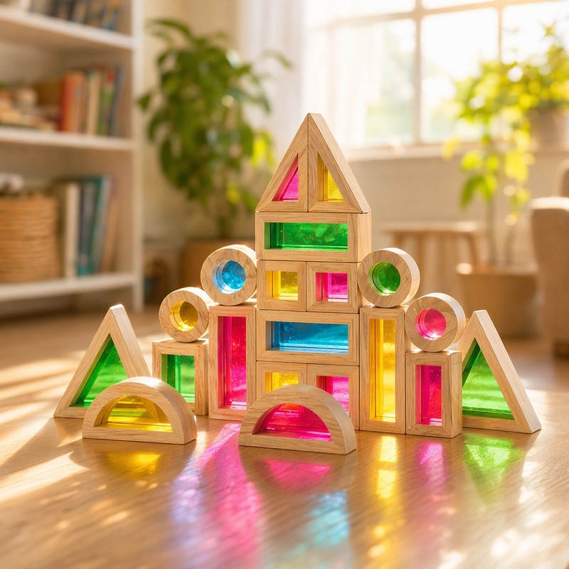 Montessori Educational Light Building Blocks - Transparent Coloured Panels