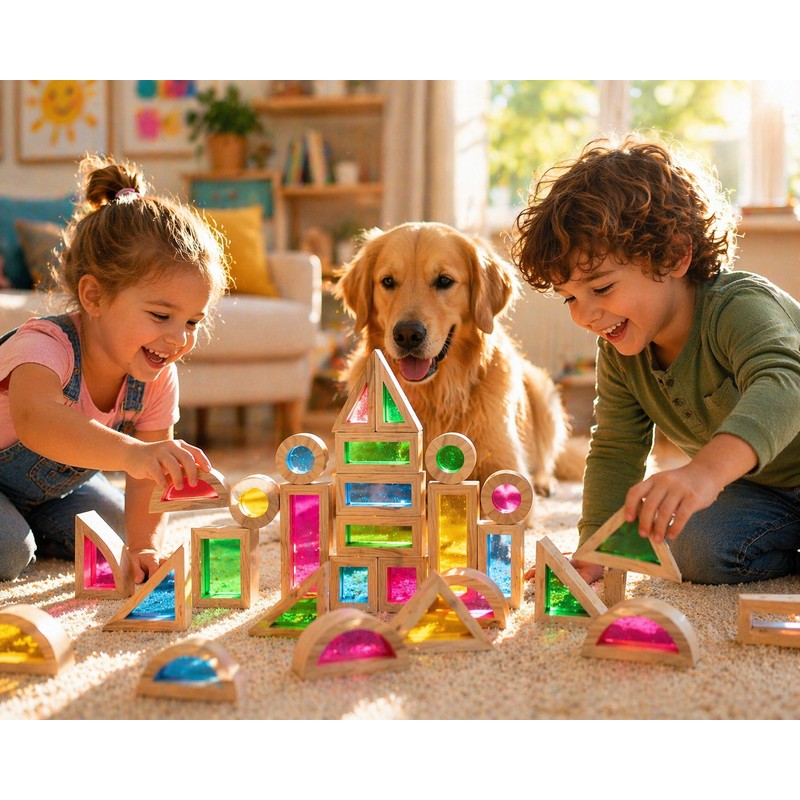 Montessori Educational Light Building Blocks - Transparent Coloured Panels