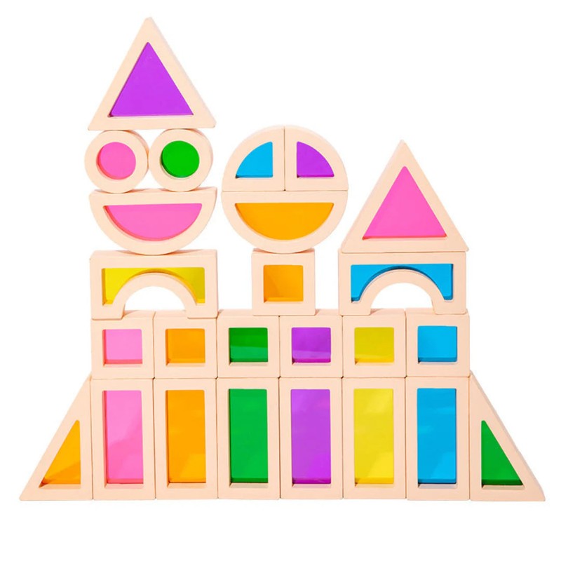 Montessori Educational Light Building Blocks - Transparent Coloured Panels