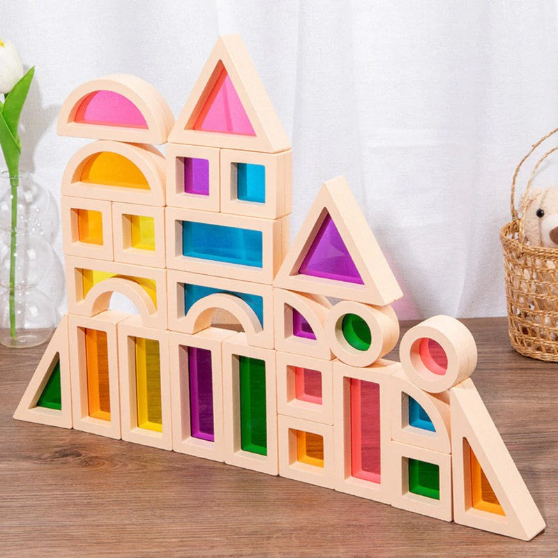 Montessori Educational Light Building Blocks - Transparent Coloured Panels
