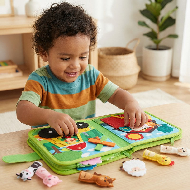 Montessori Farm-Themed Quiet Book for Toddlers - Interactive Felt Pieces