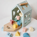 Montessori-Inspired Wooden Shape-Sorting House Toy - Geometric Blocks