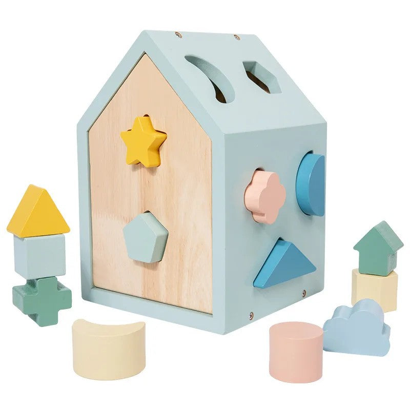 Montessori-Inspired Wooden Shape-Sorting House Toy - Geometric Blocks