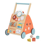 Montessori Multi-Activity Wooden Baby Walker Push Toy - Natural Wood with Colour Accents