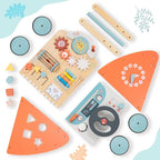 Montessori Multi-Activity Wooden Baby Walker Push Toy - Natural Wood with Colour Accents