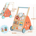 Montessori Multi-Activity Wooden Baby Walker Push Toy - Natural Wood with Colour Accents