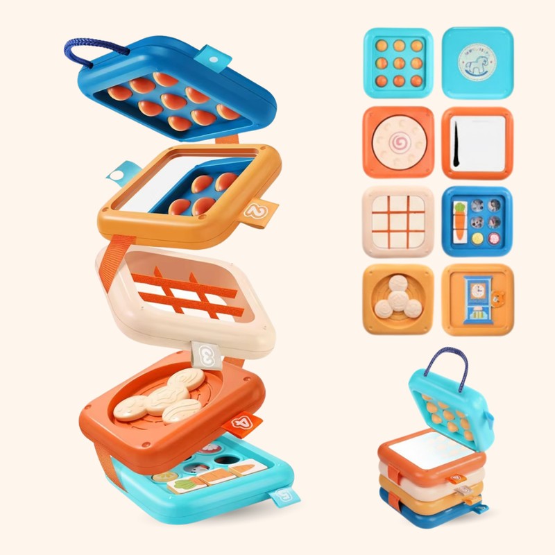 Montessori Sensory Activity Toy - 7-in-1 Fold-Out Panels with Braided Handle