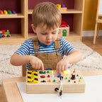 Montessori Sensory Busy Board - Wooden Motor Skills Toy