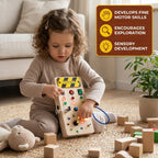 Montessori Sensory Busy Board - Wooden Motor Skills Toy