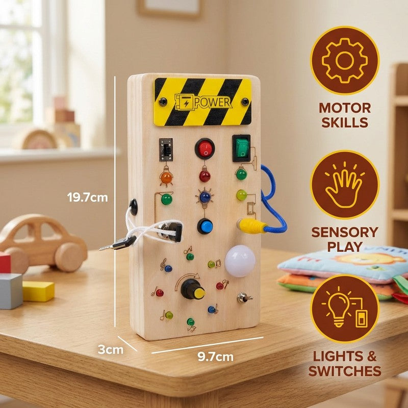 Montessori Sensory Busy Board - Wooden Motor Skills Toy