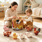 Montessori Sensory Farm Animal Toy Set with Carry Bag