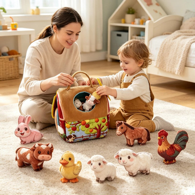 Montessori Sensory Farm Animal Toy Set with Carry Bag
