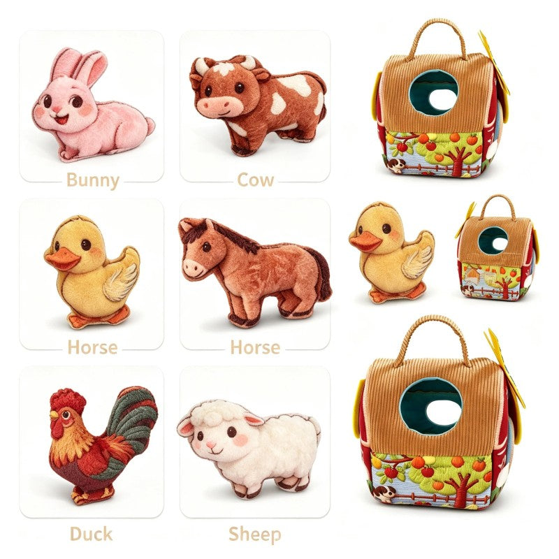 Montessori Sensory Farm Animal Toy Set with Carry Bag