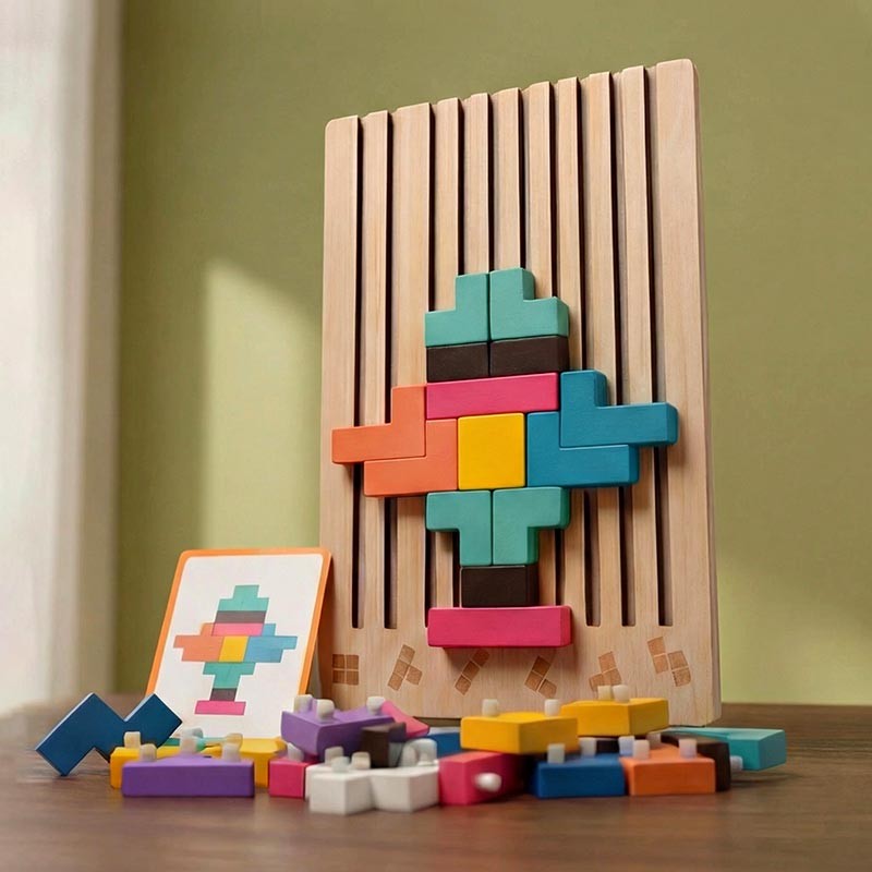 Montessori Shape-Fitting Puzzle Set - Wooden Brain Block Toy