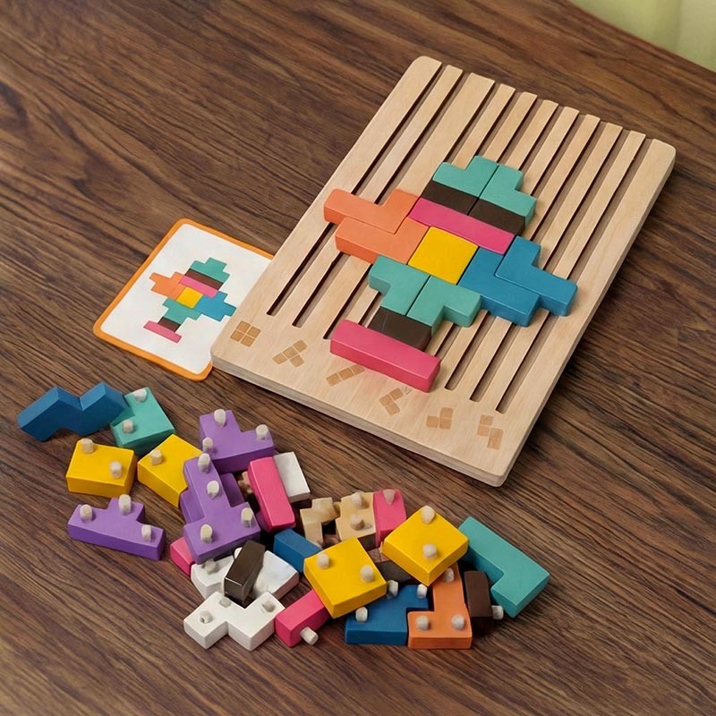 Montessori Shape-Fitting Puzzle Set - Wooden Brain Block Toy