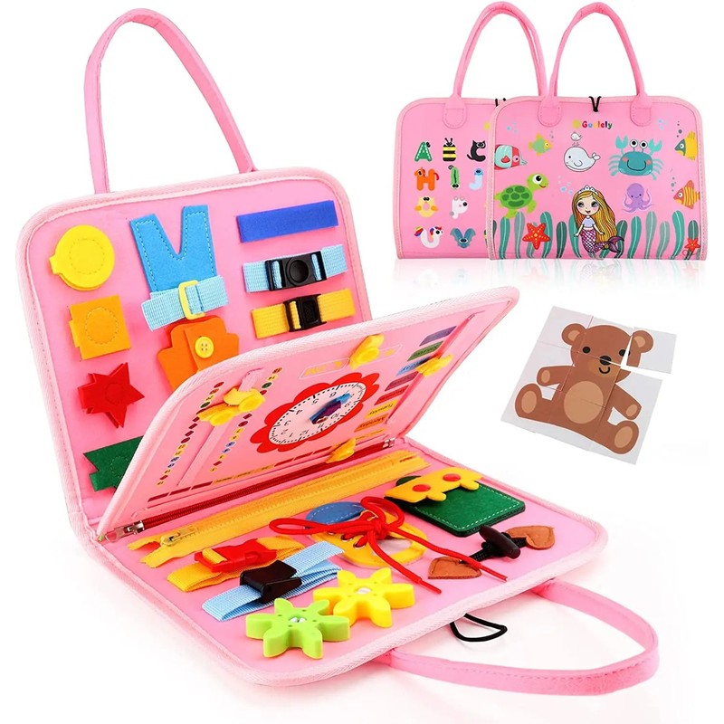 Montessori Toddler Busy Board - 7-in-1 Learning Activities