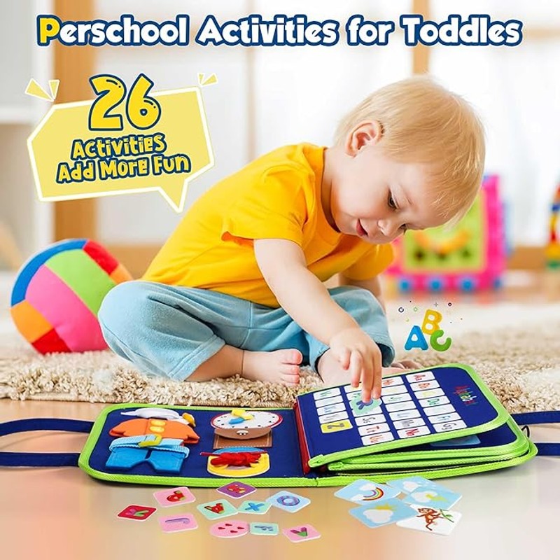 Montessori Toddler Busy Board - 7-in-1 Learning Activities