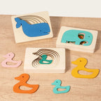 Montessori Wooden Animal Layer Puzzle - Duck, Elephant and Whale Theme