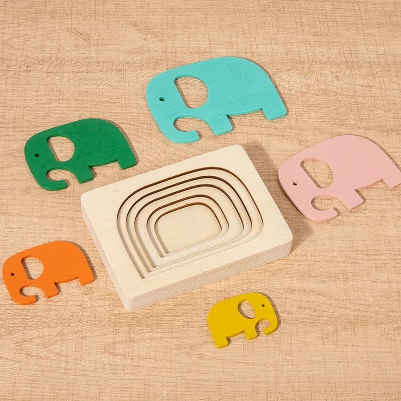 Montessori Wooden Animal Layer Puzzle - Duck, Elephant and Whale Theme