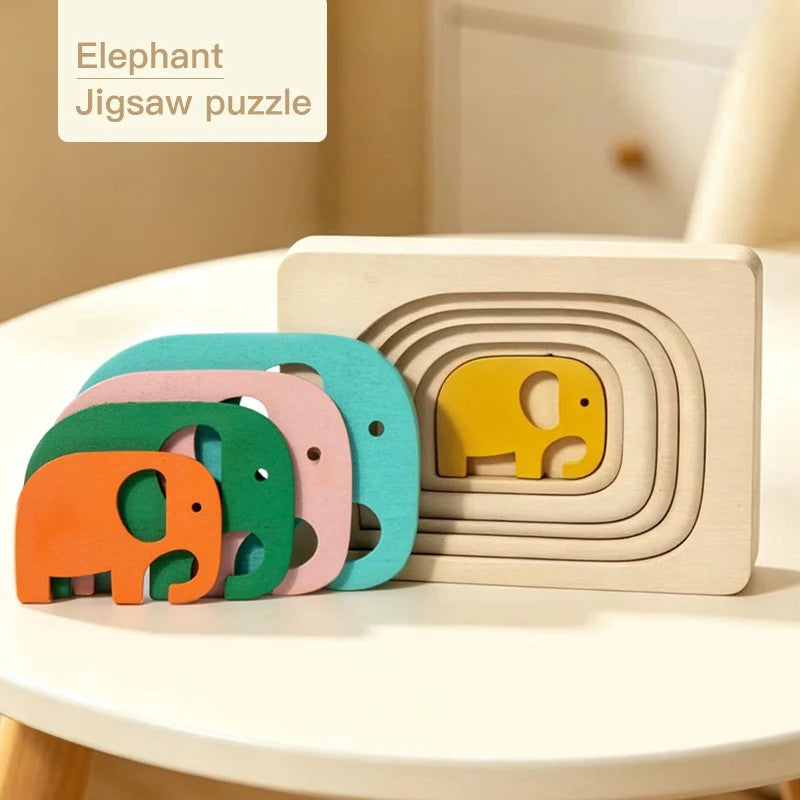 Montessori Wooden Animal Layer Puzzle - Duck, Elephant and Whale Theme