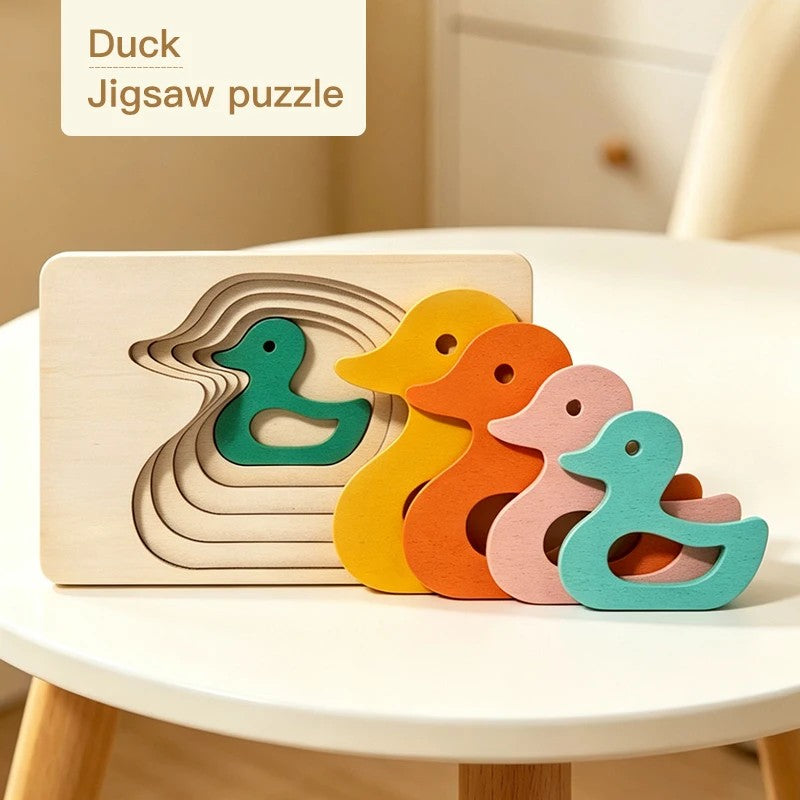 Montessori Wooden Animal Layer Puzzle - Duck, Elephant and Whale Theme
