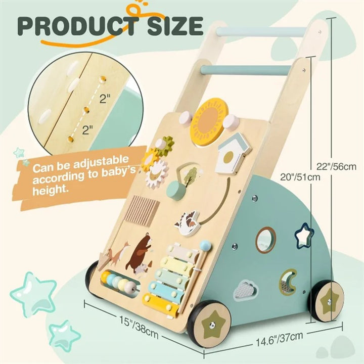 Montessori Wooden Baby Push Walker with Activity Center