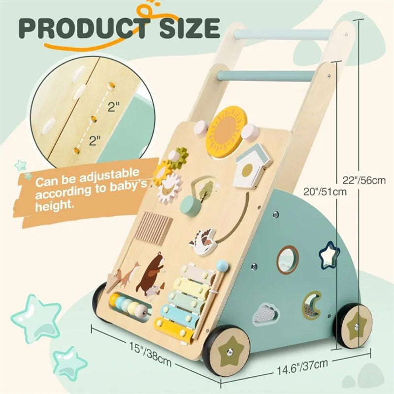 Montessori Wooden Baby Push Walker with Activity Center