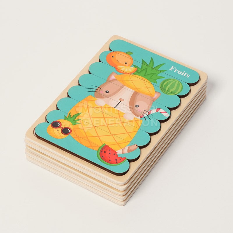 Montessori Wooden Double-Sided Puzzle Set for Toddlers