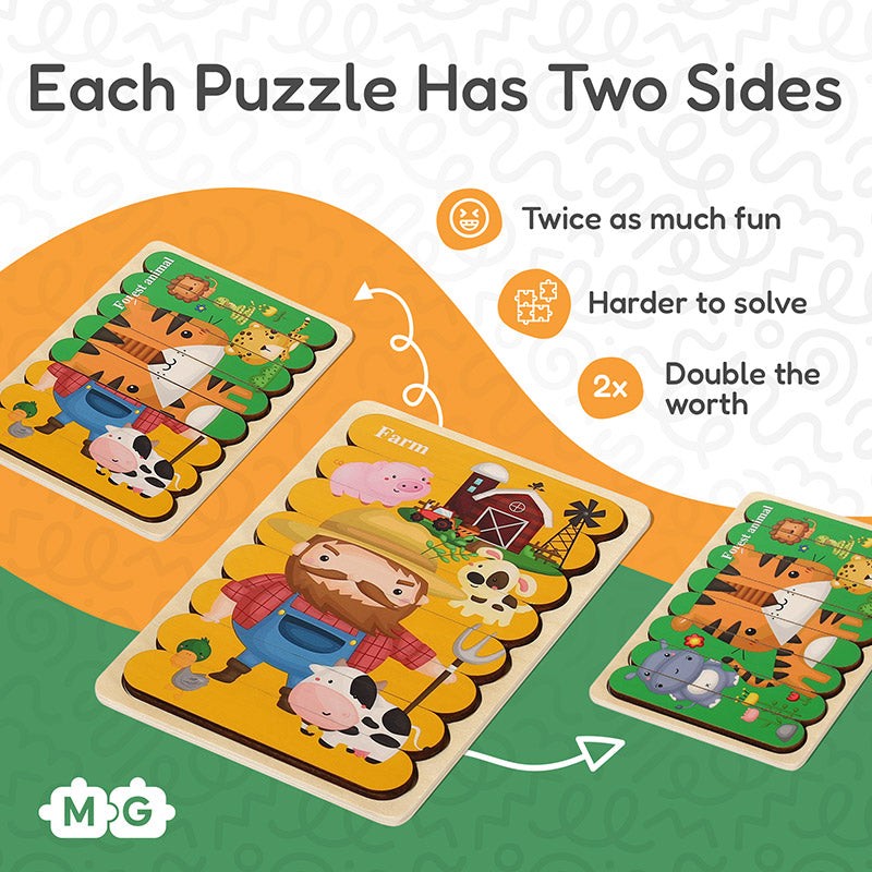 Montessori Wooden Double-Sided Puzzle Set for Toddlers