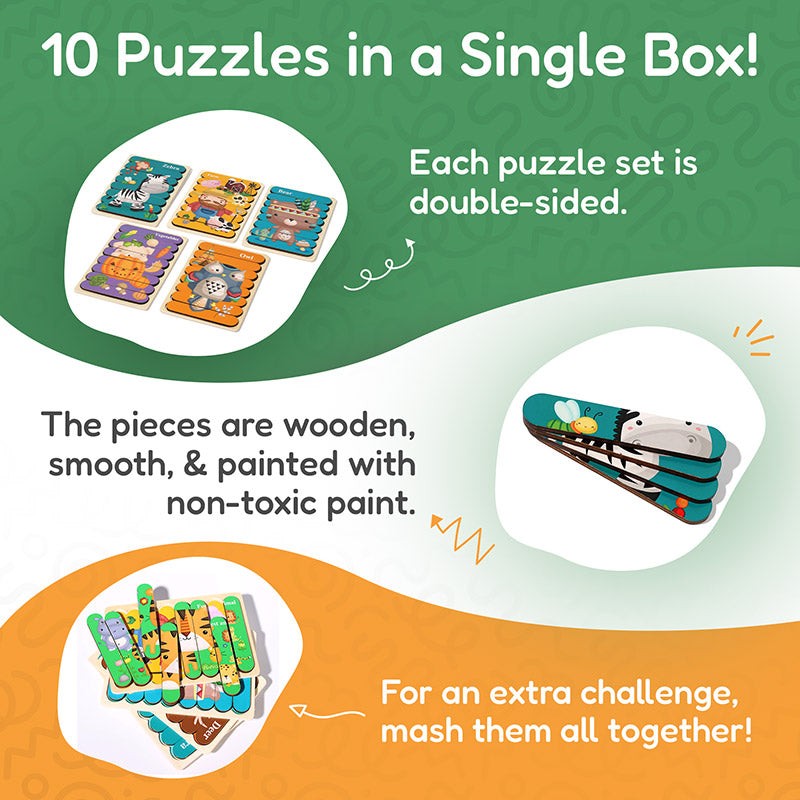 Montessori Wooden Double-Sided Puzzle Set for Toddlers