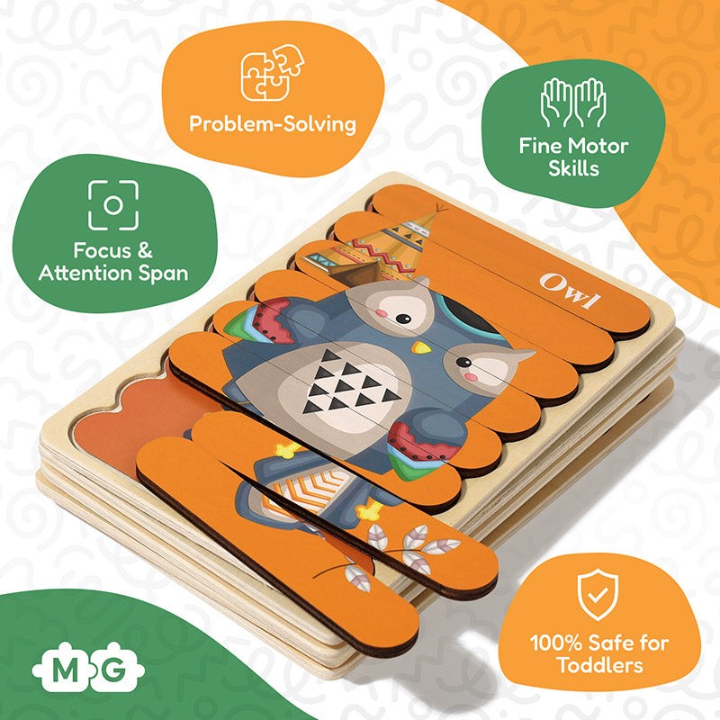 Montessori Wooden Double-Sided Puzzle Set for Toddlers