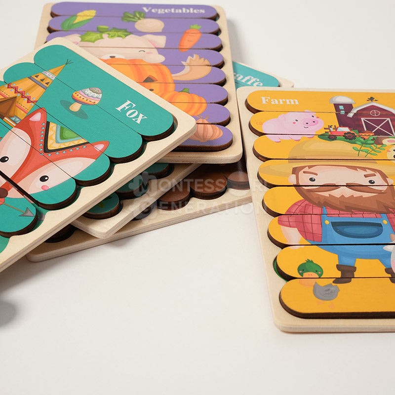 Montessori Wooden Double-Sided Puzzle Set for Toddlers