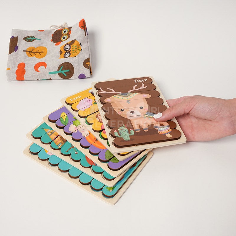 Montessori Wooden Double-Sided Puzzle Set for Toddlers