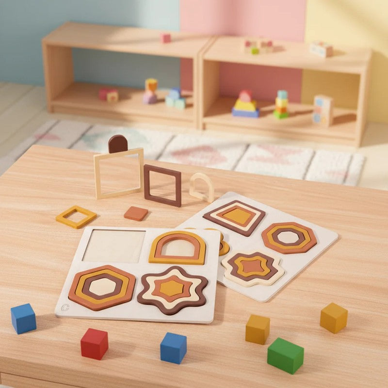 Montessori Wooden Geometric Shape Puzzle - Nesting Ring Pieces