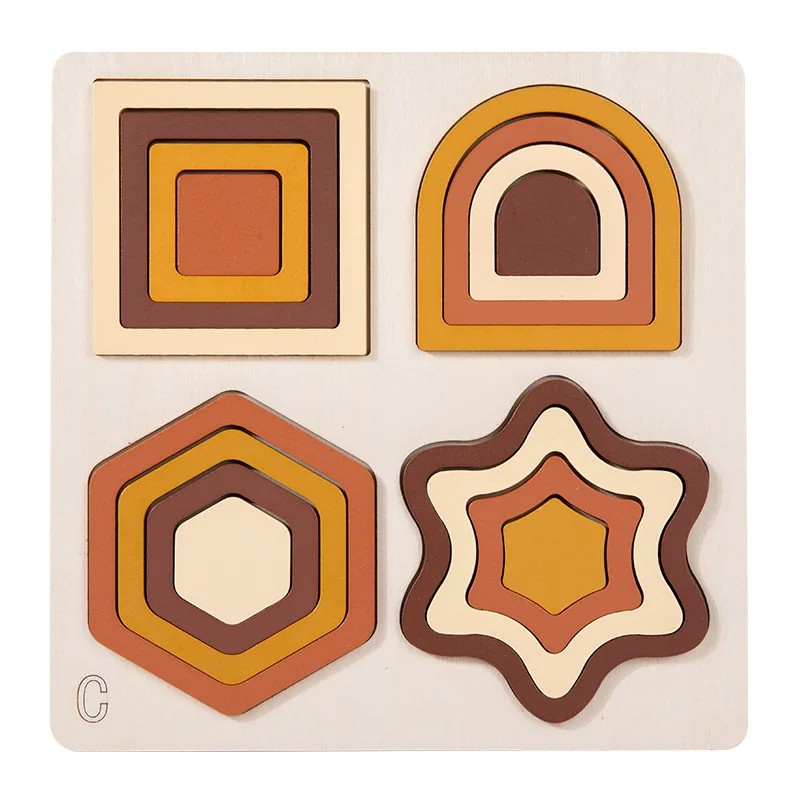 Montessori Wooden Geometric Shape Puzzle - Nesting Ring Pieces